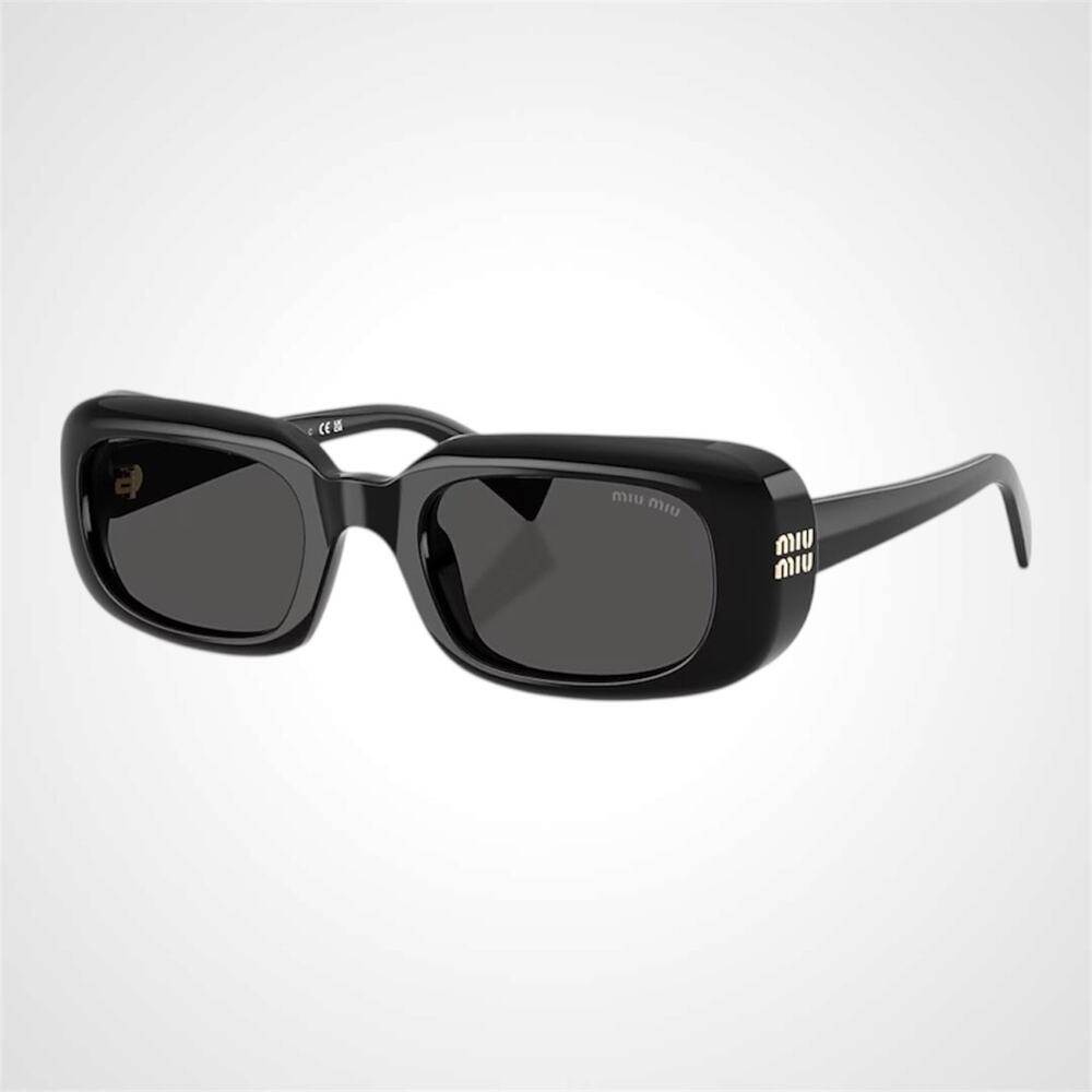 New MIU MIU Sunglasses Black Rectangle Reverie Womens Gray Lens Authentic
